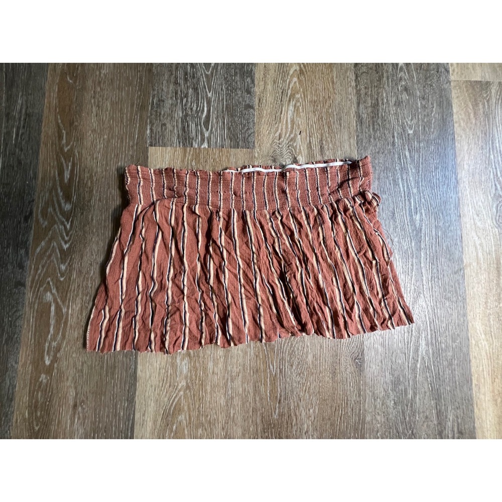 Rewind Smocked Tube Top Womens XL Rust Striped‎ Good Boho Cropped Strapless